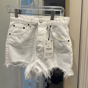 Zara High Rise White Jean Shorts NWT